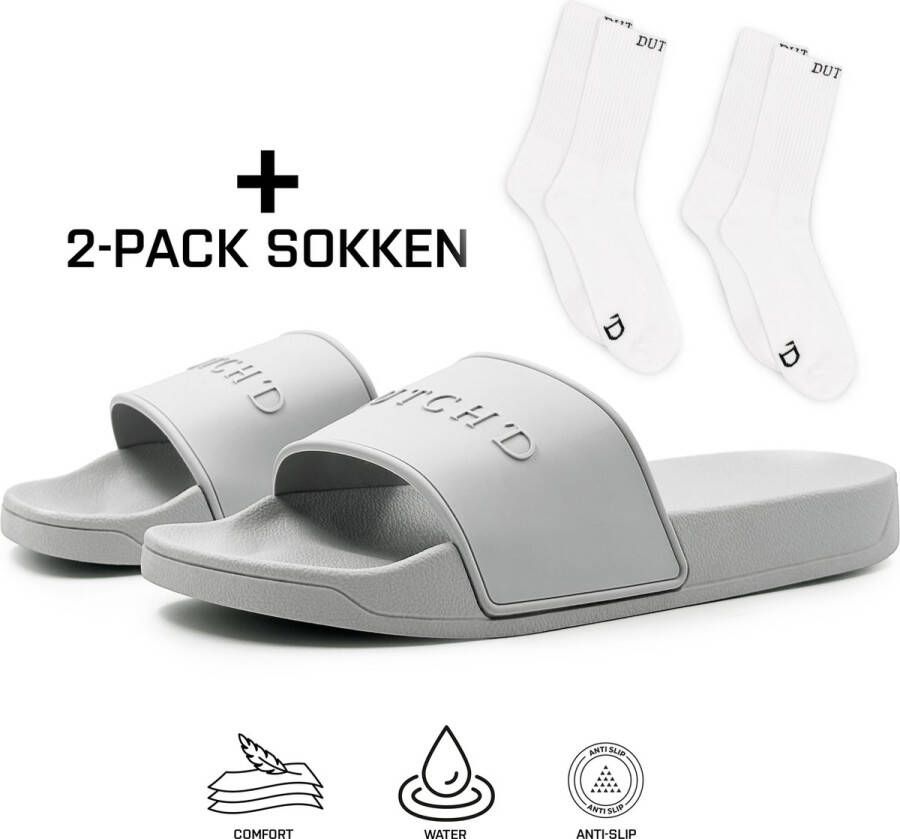 DUTCH'D Rubberen slipper + Gratis koffie thee mok TWV € 14 95 Tijdelijk! Grijs anti slip Comfortabel Dubbele maten unisex Heren Badslippers Slippers Badslippers