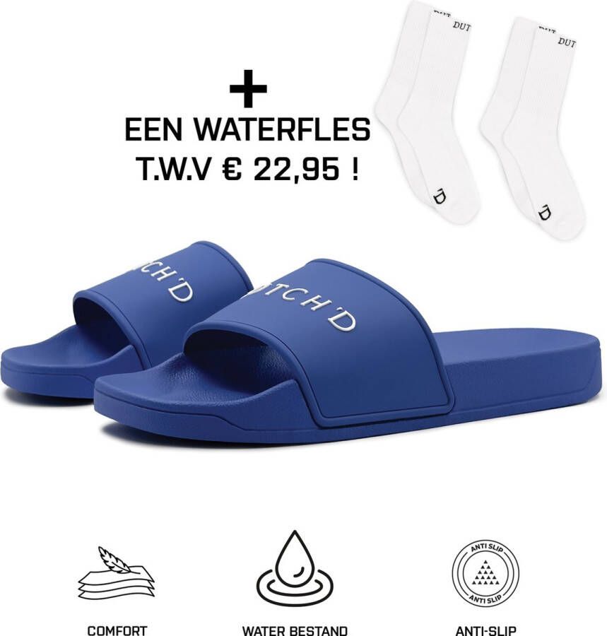 DUTCH'D Rubberen slipper + GRATIS Sport Sokken TWV €14 00 Blauw anti slip Comfortabel Dubbele maten unisex Heren Badslipper Slippers Badslippers