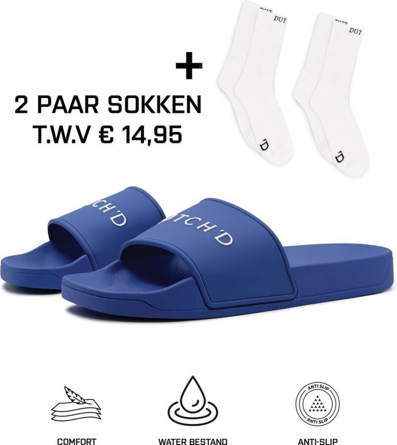 DUTCH'D Rubberen slipper + Gratis koffie thee mok TWV € 14 95 Tijdelijk! Blauw anti slip Comfortabel Dubbele maten unisex Heren Badslipper Slippers Badslippers