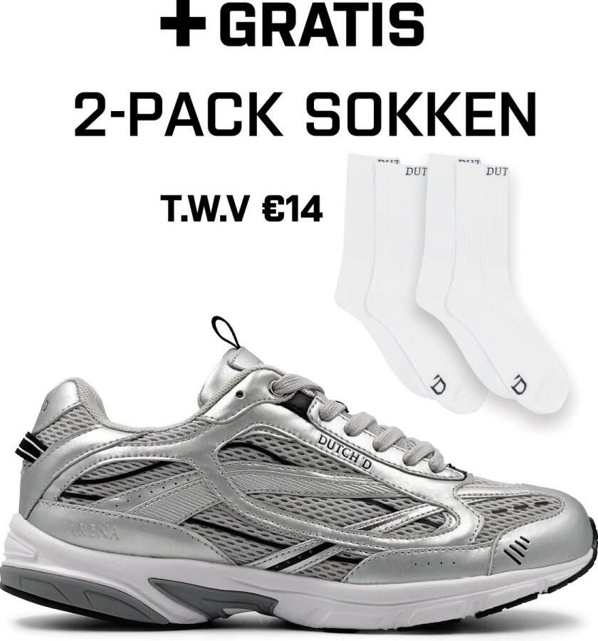 DUTCH'D Sneaker + Gratis 2 paar sokken Silver Arena