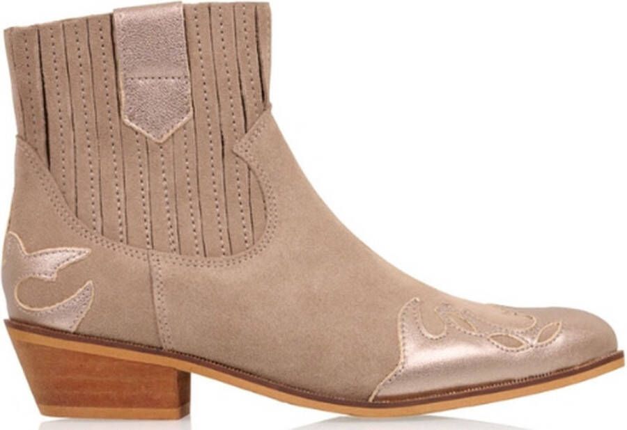 DWRS LABEL Austin taupe cowboylaarsjes Taupe Suede Enkellaars met hak Dames