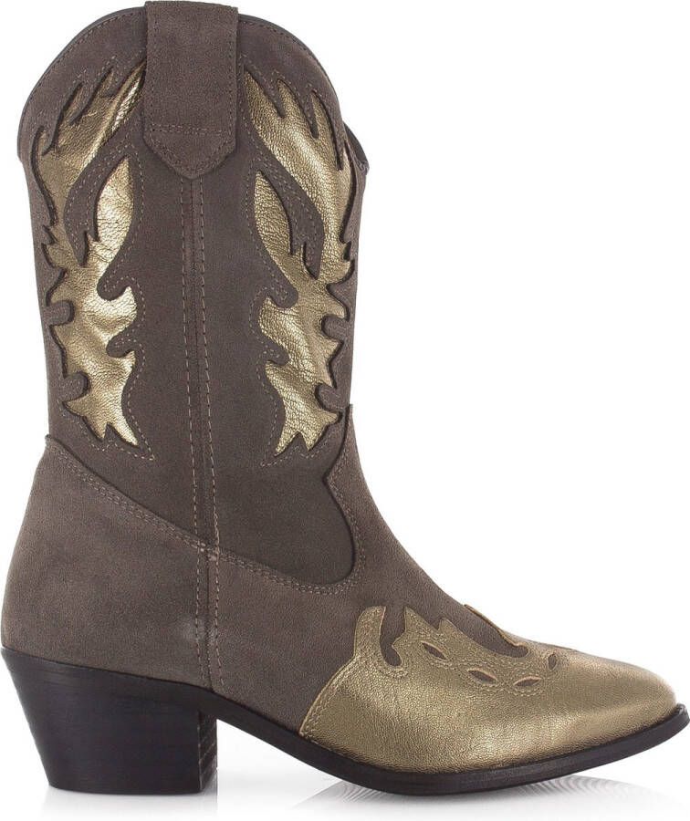 DWRS LABEL Bella Elefante Smoke Grijs Suede Cowboy laarzen Dames