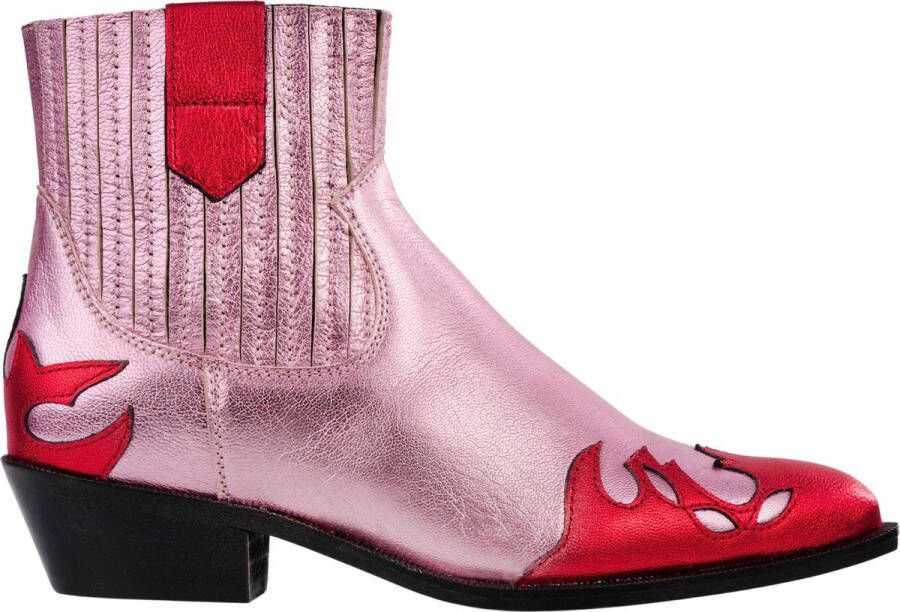 Dwrs Metallic Roze Western Enkellaarsjes Pink Dames