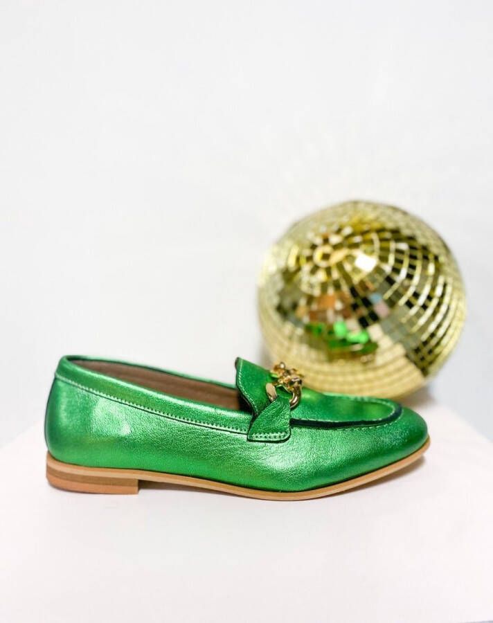 DWRS LABEL DWRS HAVANA chain Metallic Green Dames Loafer