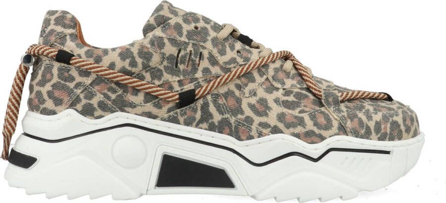 DWRS The label DWRS Dames Sneaker Beige Stof Leer Leopard