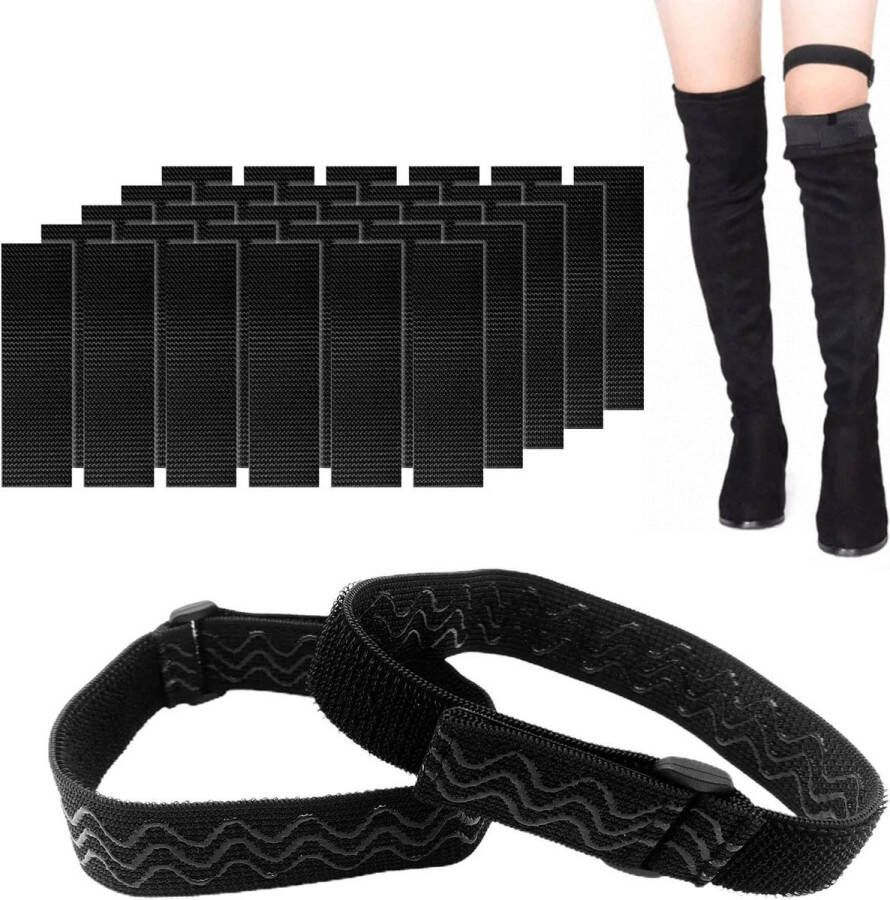 1 Pair Boat Straps Non-slip Belt For Boots Adjustable & Anti-Falling Cylinder Elastic Band with 30Pcs Eraser Backing Tape Sticker Black One Size