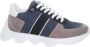 A Brand Footwear Heren Schoenen Heren Sneakers Echt Leer Blauw Beige - Thumbnail 2