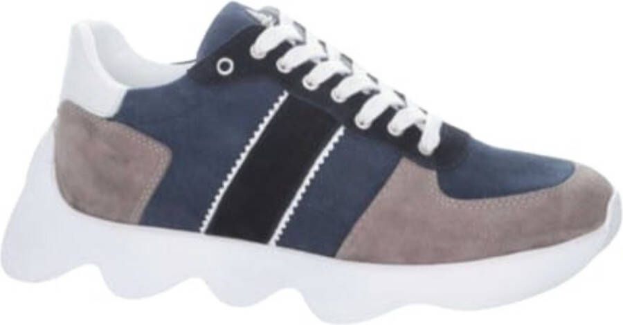 A Brand Footwear Heren Schoenen Heren Sneakers Echt Leer Blauw Beige