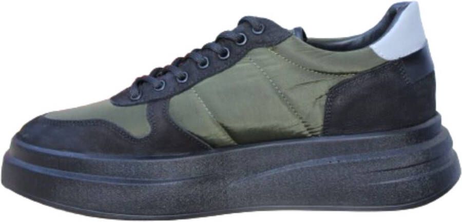 A Brand Footwear Heren Schoenen Heren Sneakers Echt Leer Zwart Groen