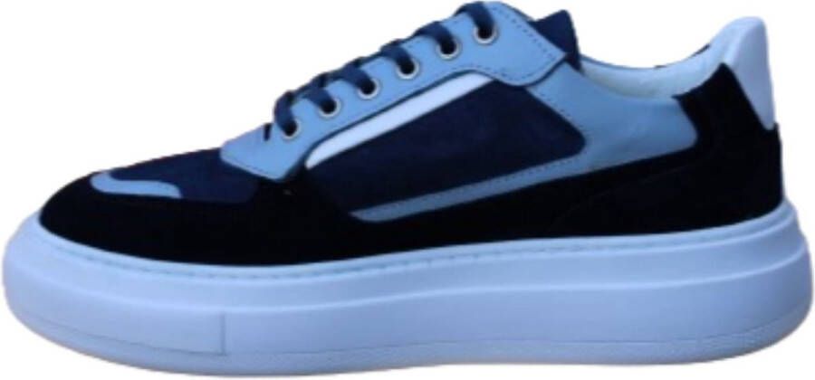 A Brand Footwear Heren Schoenen Heren Sneakers Echt Leer Blauw