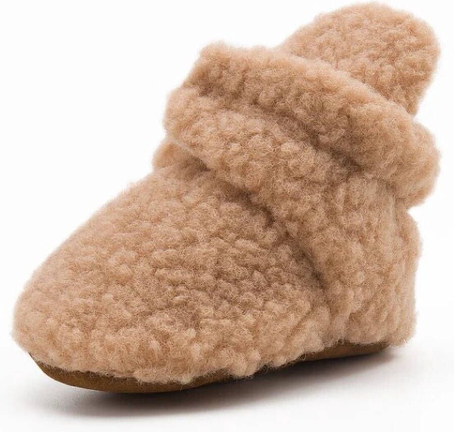 Baby slof Sloffen Slofjes Zachte zool Teddy stof Baby schoentjes Khaki