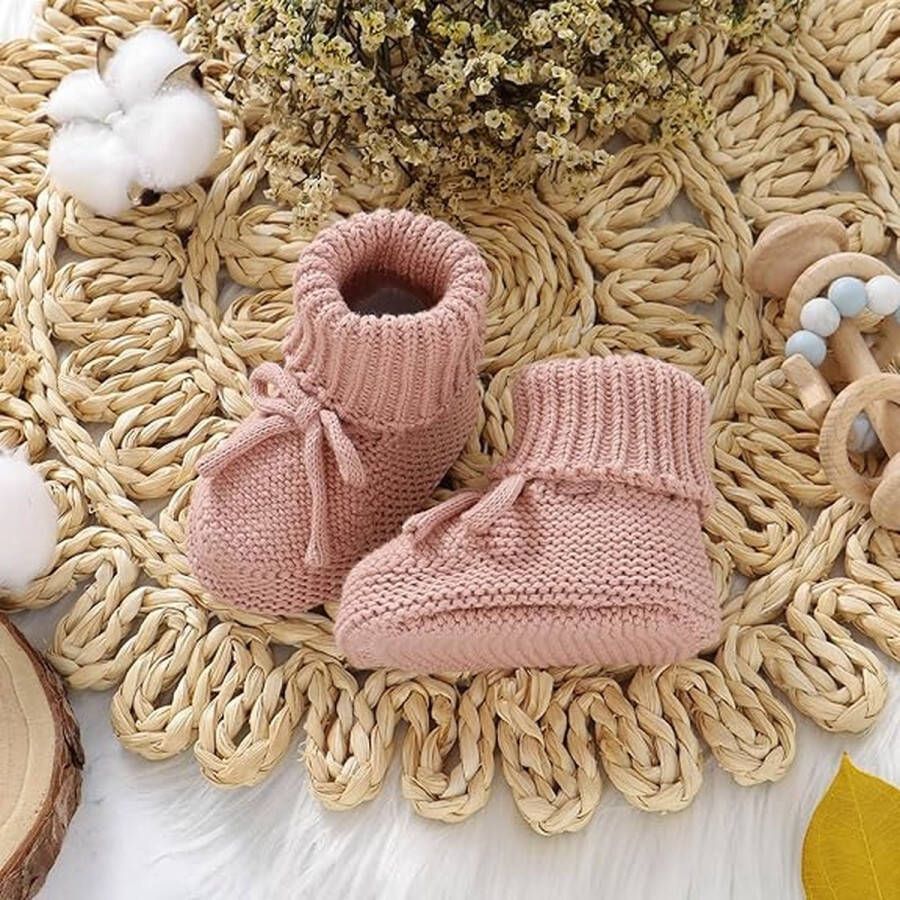 Babylaarzen Gebreide babylaarzen Baby katoenen pantoffels gebreid Pasgeboren sokhoezen Peutersokken Warme gebreide zachte laarzen Voor peuters Baby 0-6M Roze