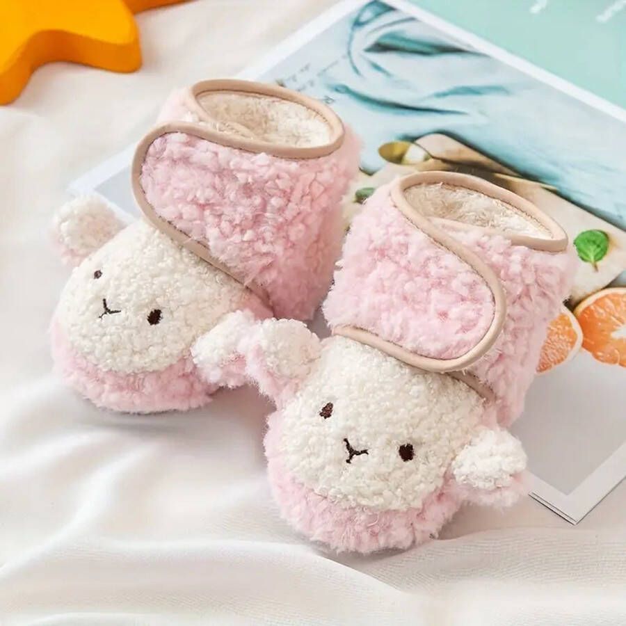 Leuke Cartoon Baby Schattige Schapen Slofjes Comfortabl Baby Meisjes 21 -Zachte Warme Plus Fleece Roze Voor Indoor Wandelen-Herfst