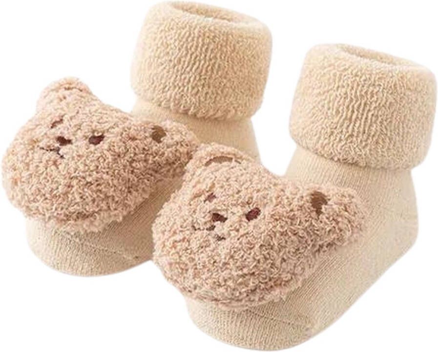 Babyslofsokken Babywollen Sokken Babyslofjes Unisex Antislip Kraamcadeau Beige