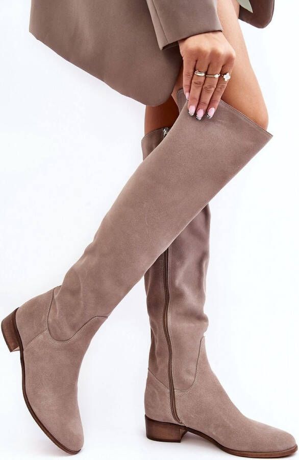 Beige Suède Overknee Laars