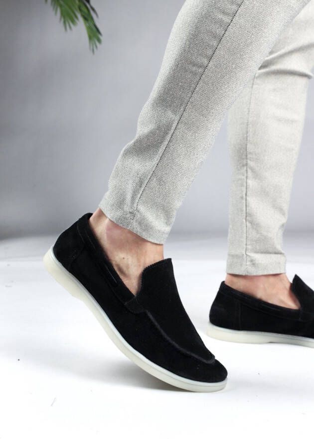 Cotton District Suede Loafers Laag Zwart Herenschoenen