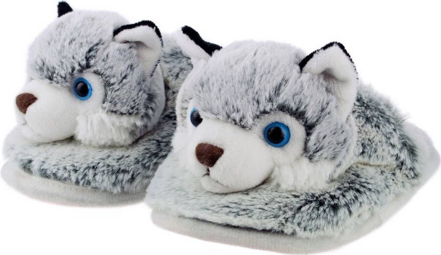 Dieren husky hond sloffen pantoffels voor kinderen Wit