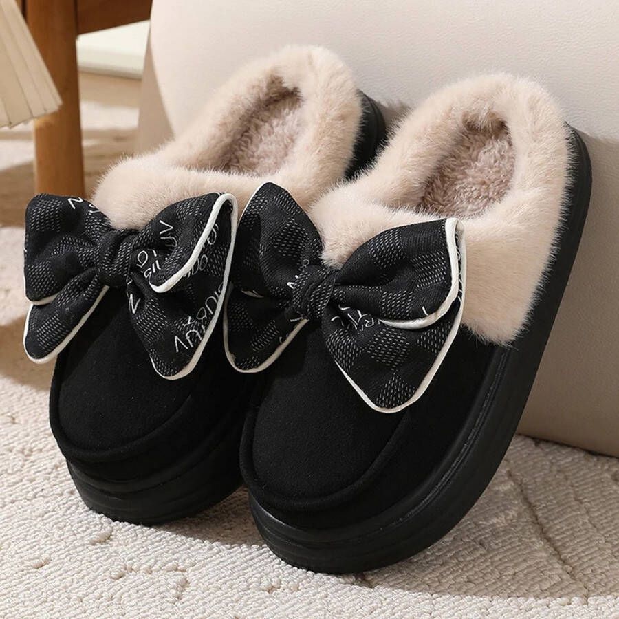 Dikke Zachte Katoenen Slippers voor Vrouwen met Mooie Strik Warme Antislip Glijbanen voor Binnen Huisschoenen Indoor Slippers Comfortabele Slippers