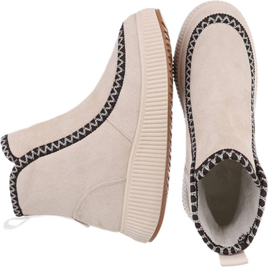 Dilena fashion classic enkellaarsje suede sierstiksel beige