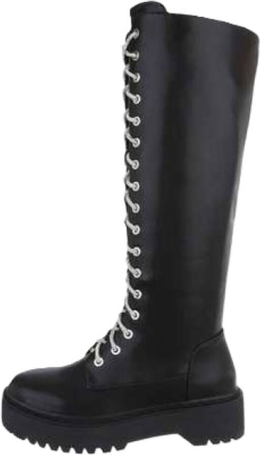 Dilena Fashion Hoge Veterboots Met stras Veters black