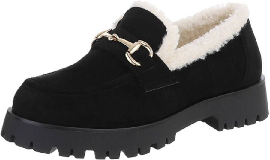 Dilena fashion moccasin suede met teddy vacht zwart