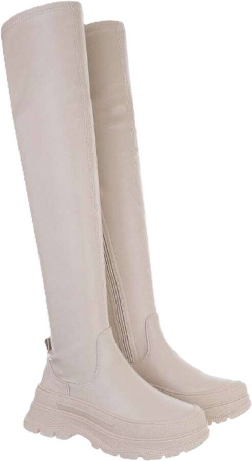 Dilena fashion overknee laarzen leder beige