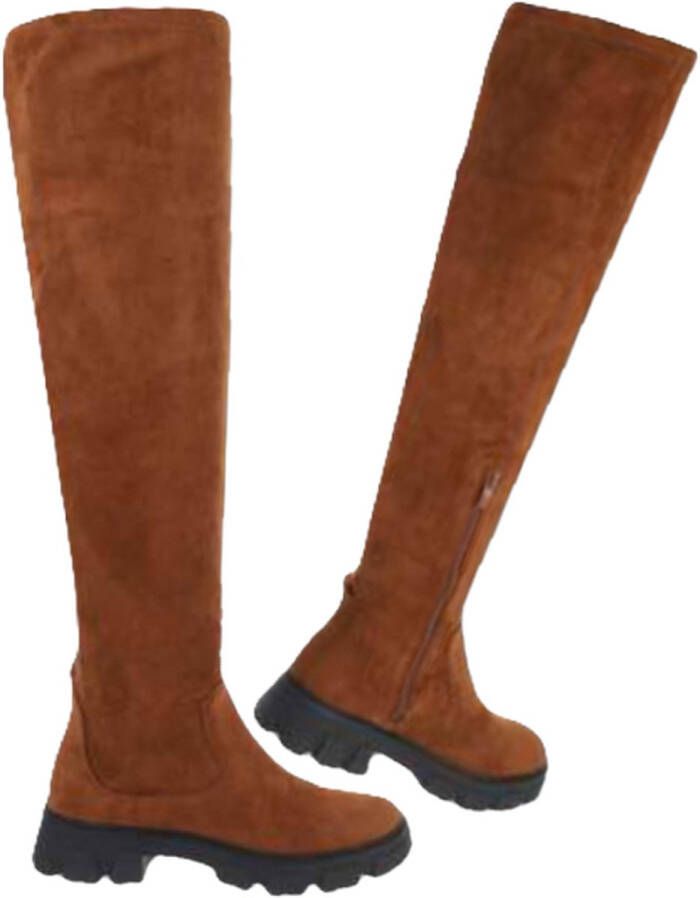 Dilena Fashion Overknee Laarzen Suede Camel