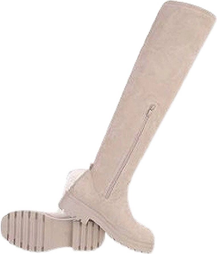 Dilena Fashion Overknee Laarzen Suede Licht Beige