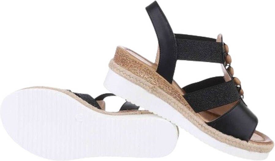 Dilena fashion Sandalen sleehak houten kralen zwart dames