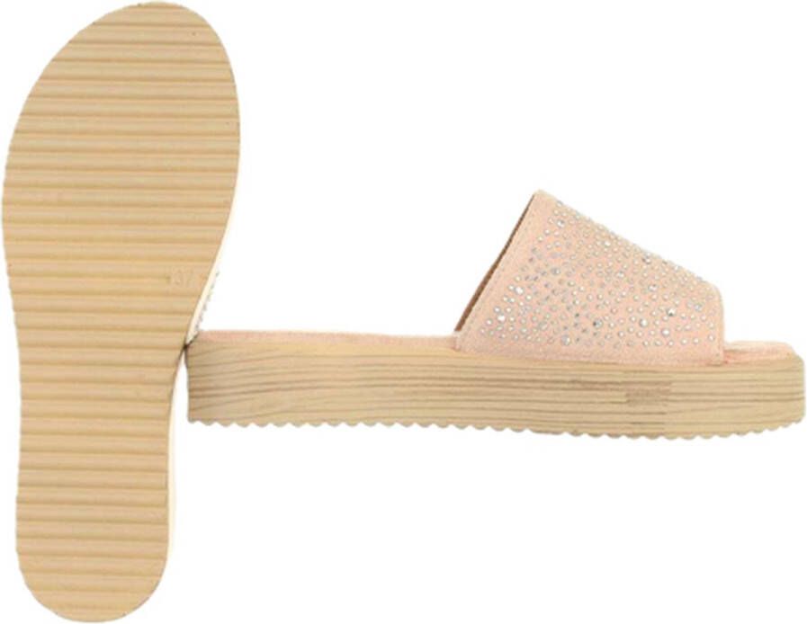 Dilena fashion slippers fluweel stras steentjes roze