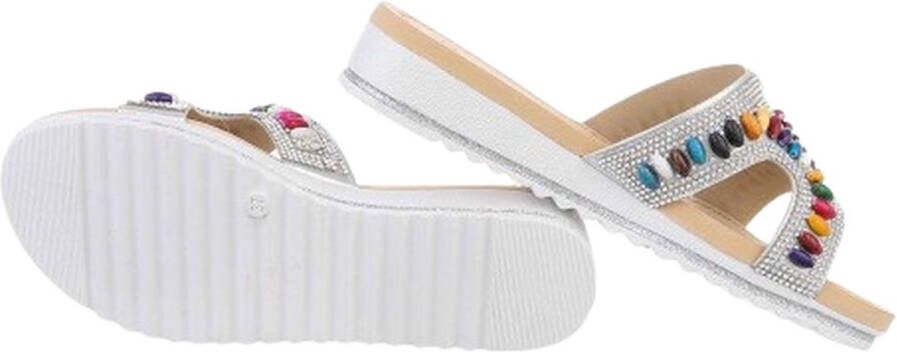 Dilena fashion Slippers sleehak collors kraal zilver strass