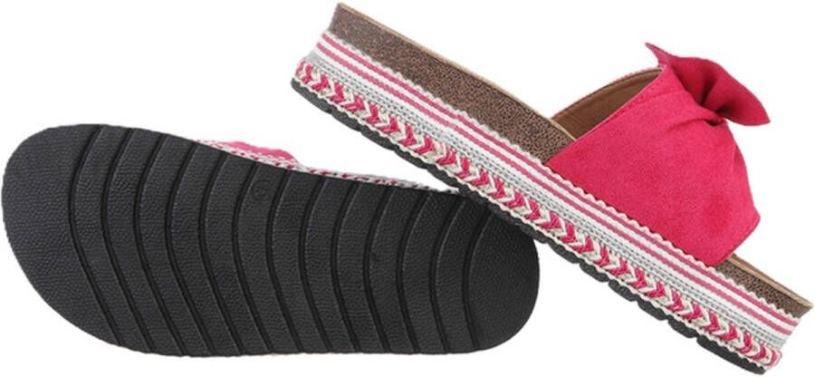 Dilena fashion slippers suede strik stras steentjes fuchsia