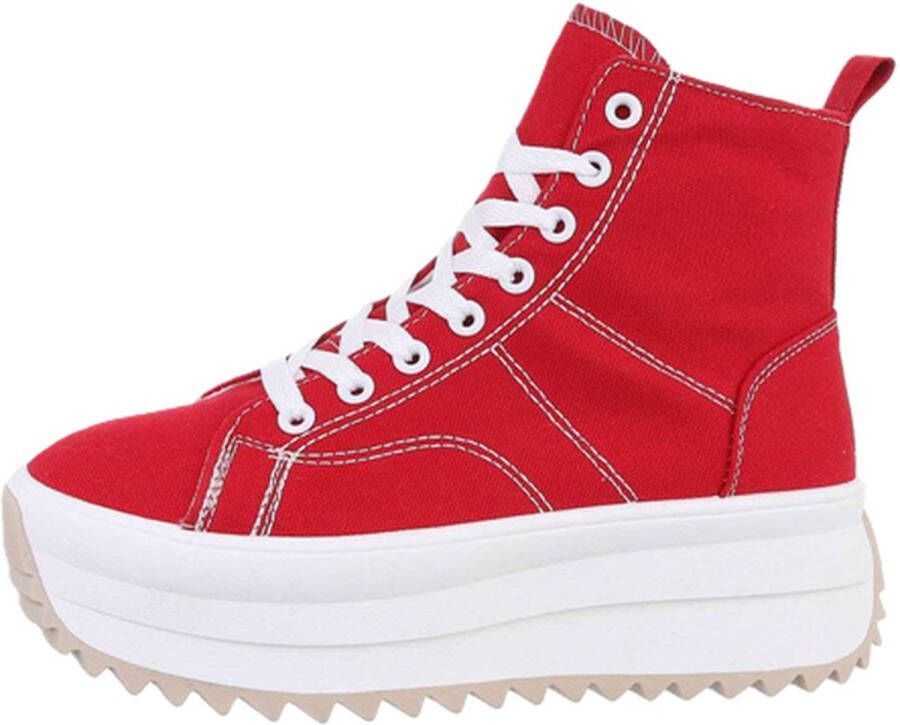 Dilena fashion Sneakers platform hoge zool denim spijker canvas rood