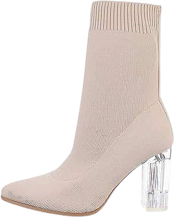 Dilena fashion sok enkellaars met transparante hak licht beige