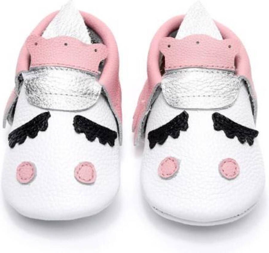 Merkloos Sans marque Eenhoorn baby slofjes wit roze zilver 3 6 maanden Unicorn PU leer Kraamcadeau Babyshower - Foto 1