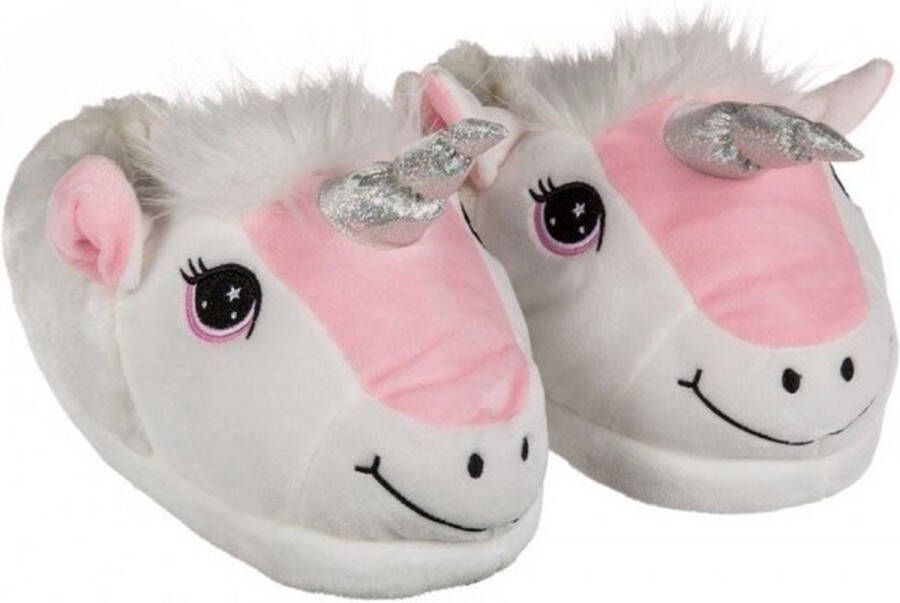 Eenhoorn sloffen wit roze comfortabel dieren pantoffels volwassenen unisex