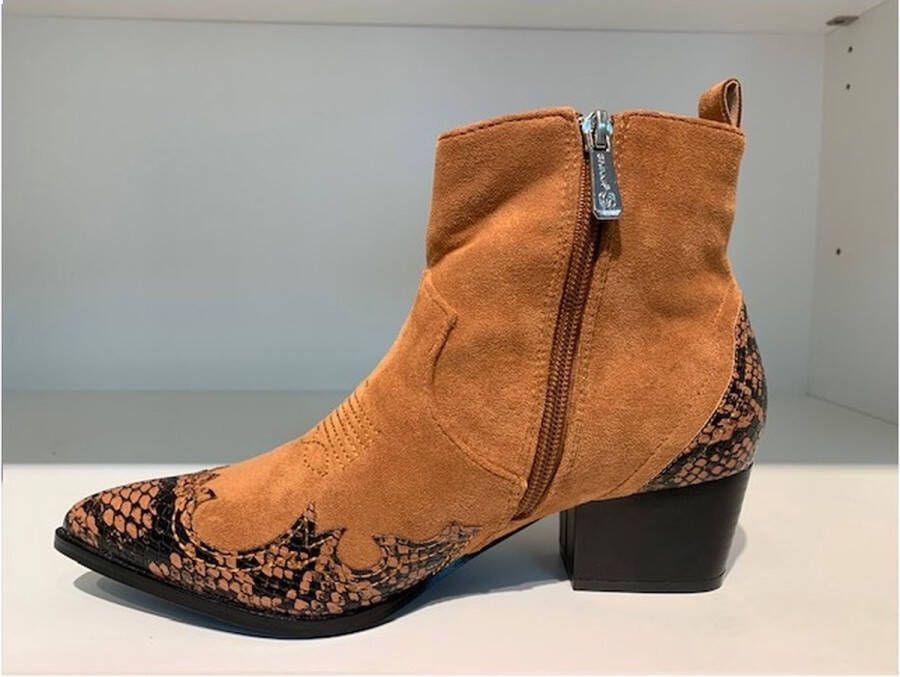 Enkellaars met Snakeprint Cognac