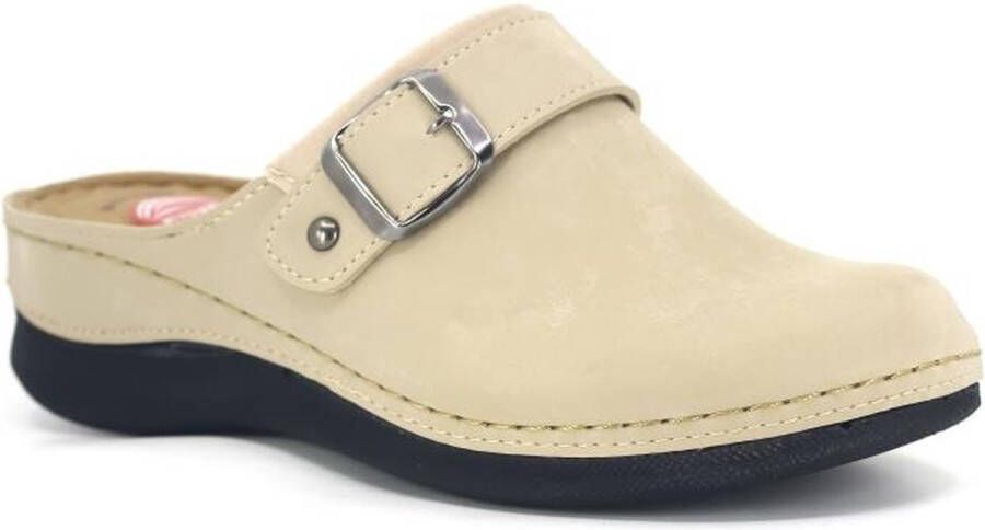 Foxter Dames pantoffels Dames clogs Dames sloffen Beige