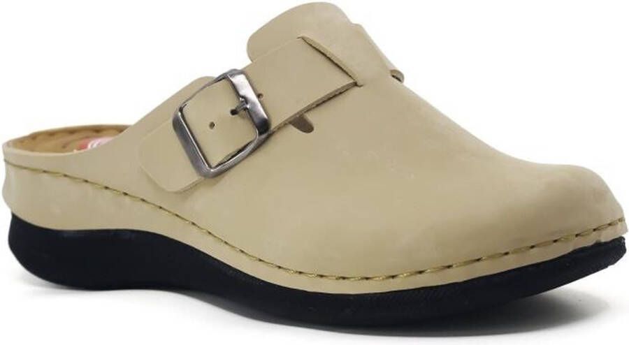 Foxter Dames pantoffels Dames clogs Dames sloffen Beige