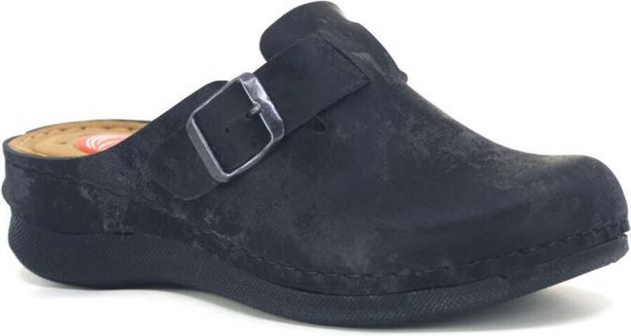 Foxter Dames pantoffels Dames clogs Dames sloffen Zwart