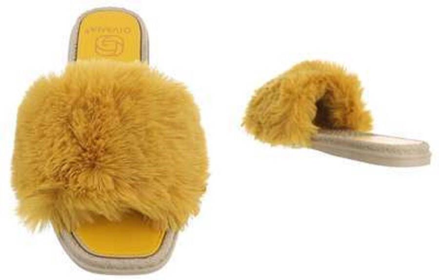 Givana Fluffy muiltjes slippers geel