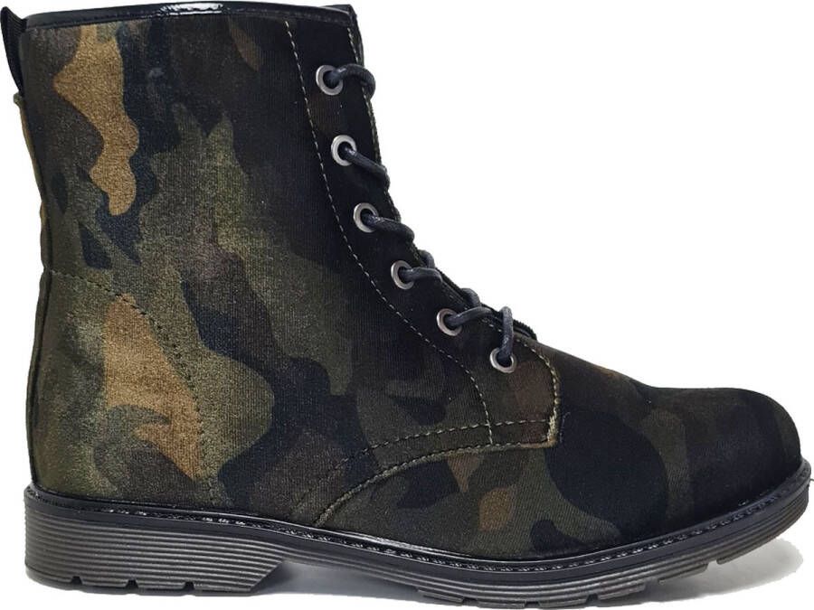 Merk onbekend GROENE VELVET ENKELLAARZEN MET CAMOUFLAGE PRINT