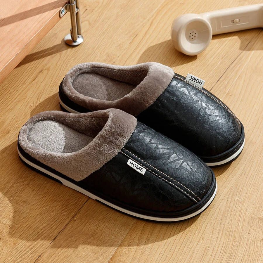 Grote Maat Heren Slippers Waterdichte PU Leren Huis Schoenen met Bont voor Binnen Casual Comfort en Warmte Huisschoenen Slippers voor de Winter