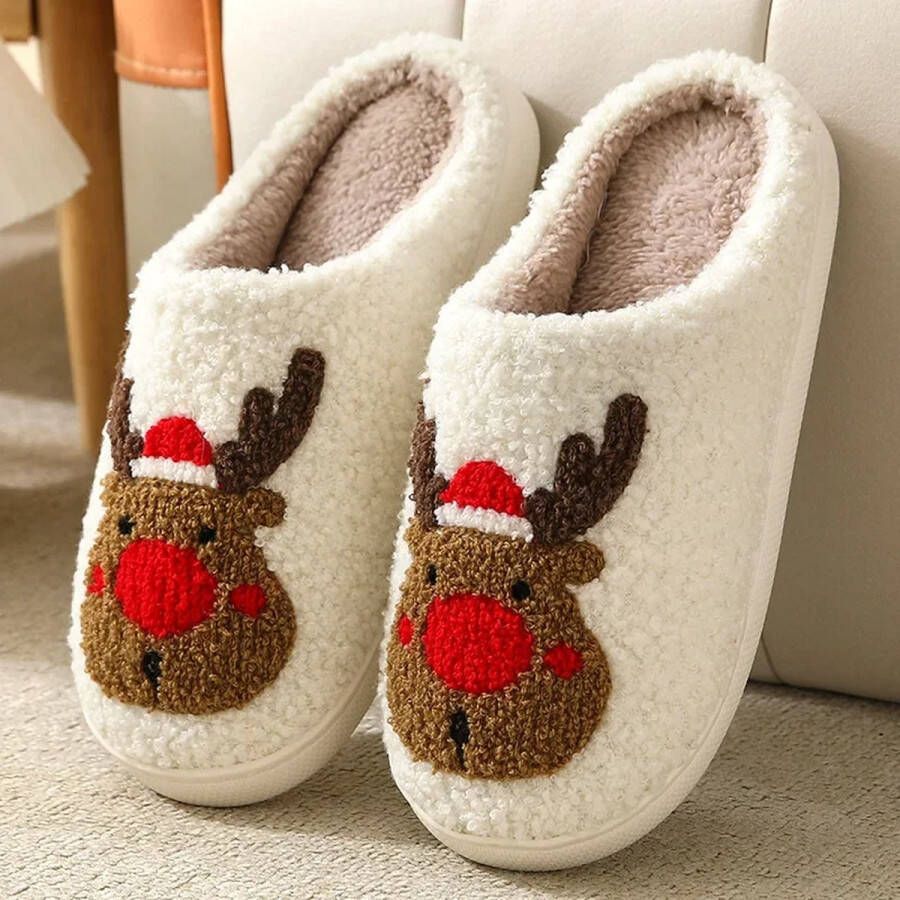 Kerst Elanden Katoenen Slippers Schattige Non-Slip Pluche Huisschoenen voor en Perfect voor Winter en Thuis