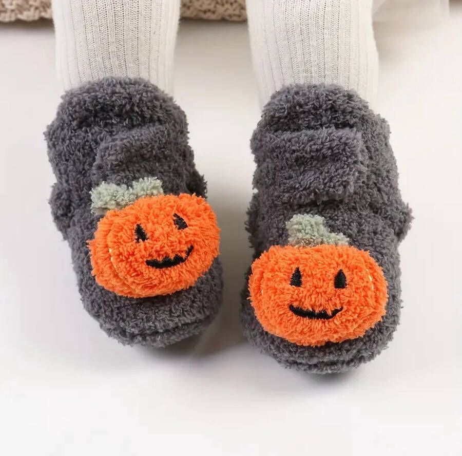 Leuke Cartoon Pompoen Pantoffels Voor Baby Meisjes Jongens Peuter Comfortabele Zachte Warme Slofjes Voor Halloween Party-Slofjes- Herfst- Winter-Lekker warm-Sinterklaas cadeau-Kerst Cadeau-Verjaardag Cadeau-Makkelijk aan te doen-Klittenband