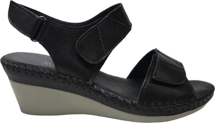 Manlisa 3 velcro's dames lederen comfort sandaal s203-301 zwart