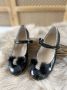 Meisjesschoenen-luxe feestschoenen-kinderschoenen-orthopedische zwarte ballerina- schoenen met enkelband-klittenbandsluiting-strass steentjes-pluche-bruidsmeisjes-bruiloft-feest-verjaardag-fotoshoot - Thumbnail 1