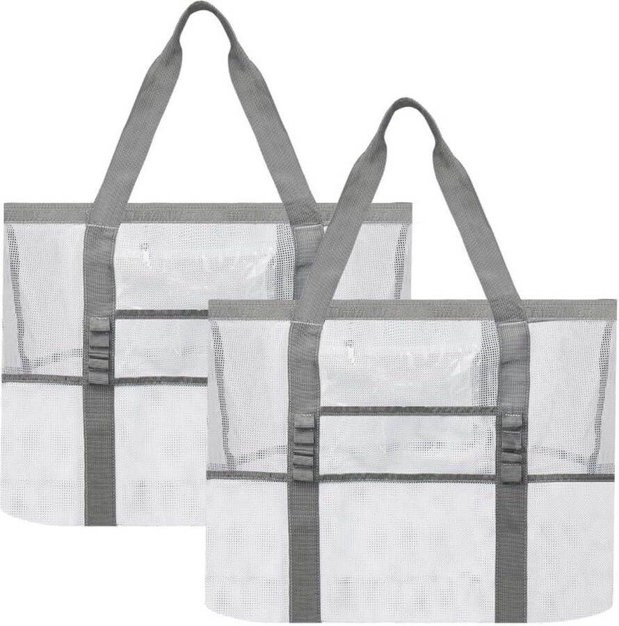 Mesh Tote Bags Beach Bags White 2 Pcs Unisex Adults Bathing Suit Slippers Sunglasses Sunscreen