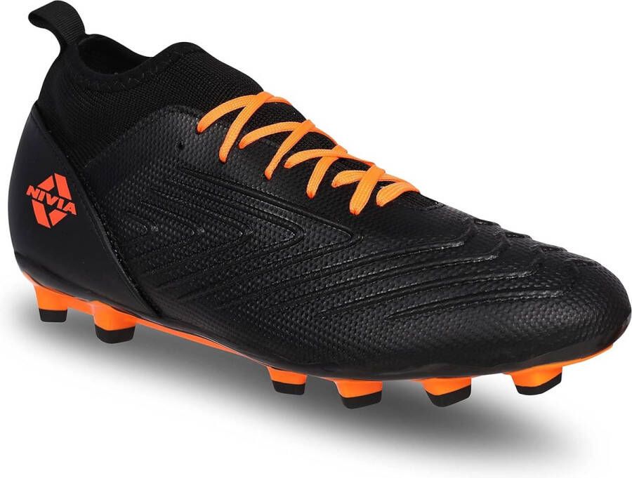 Nivia Premier Crane 2.0 Voetbalschoenen (Zwart Oranje 10 EU) TPU PVC zool Vetersluiting Gewatteerd Voetbed