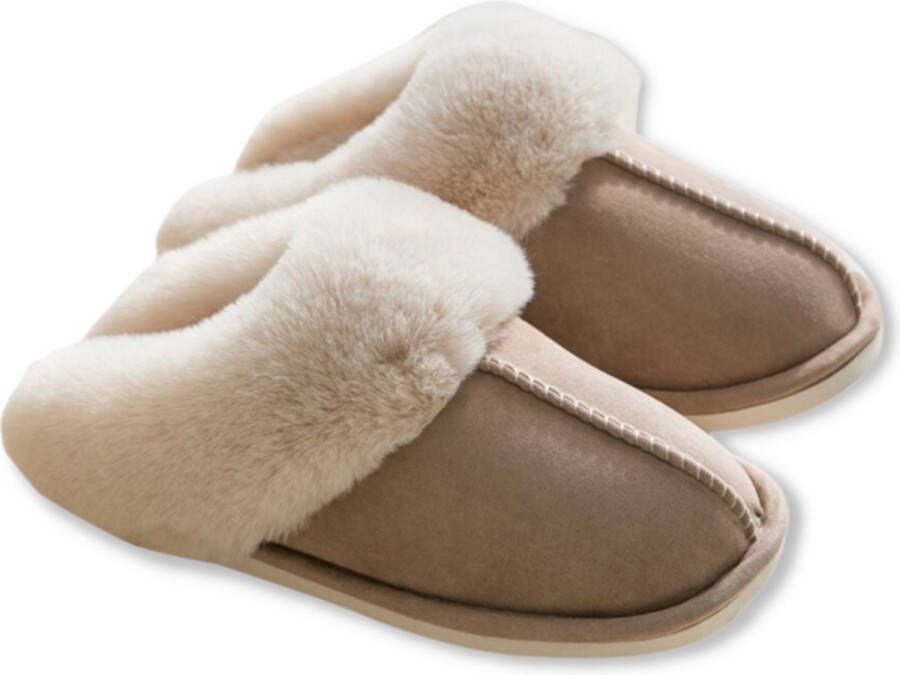 Heavency® Pantoffels en Fluffy Open Sloffen met Pluche Voering Antislip Zool – Heavency ® Khaki